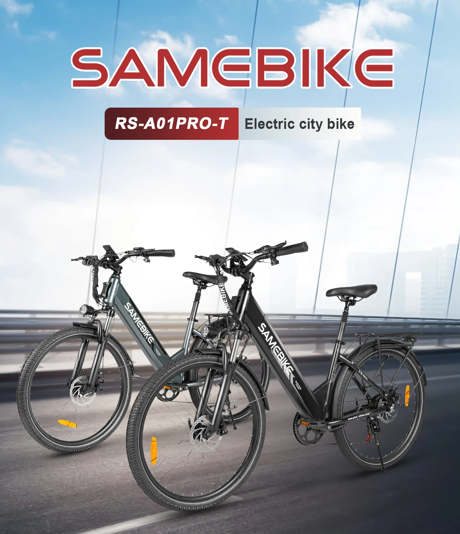 Samebike RS-A01 Pro Electric Bike Adults 26" City ebike with 36V 15Ah Removable Battery
