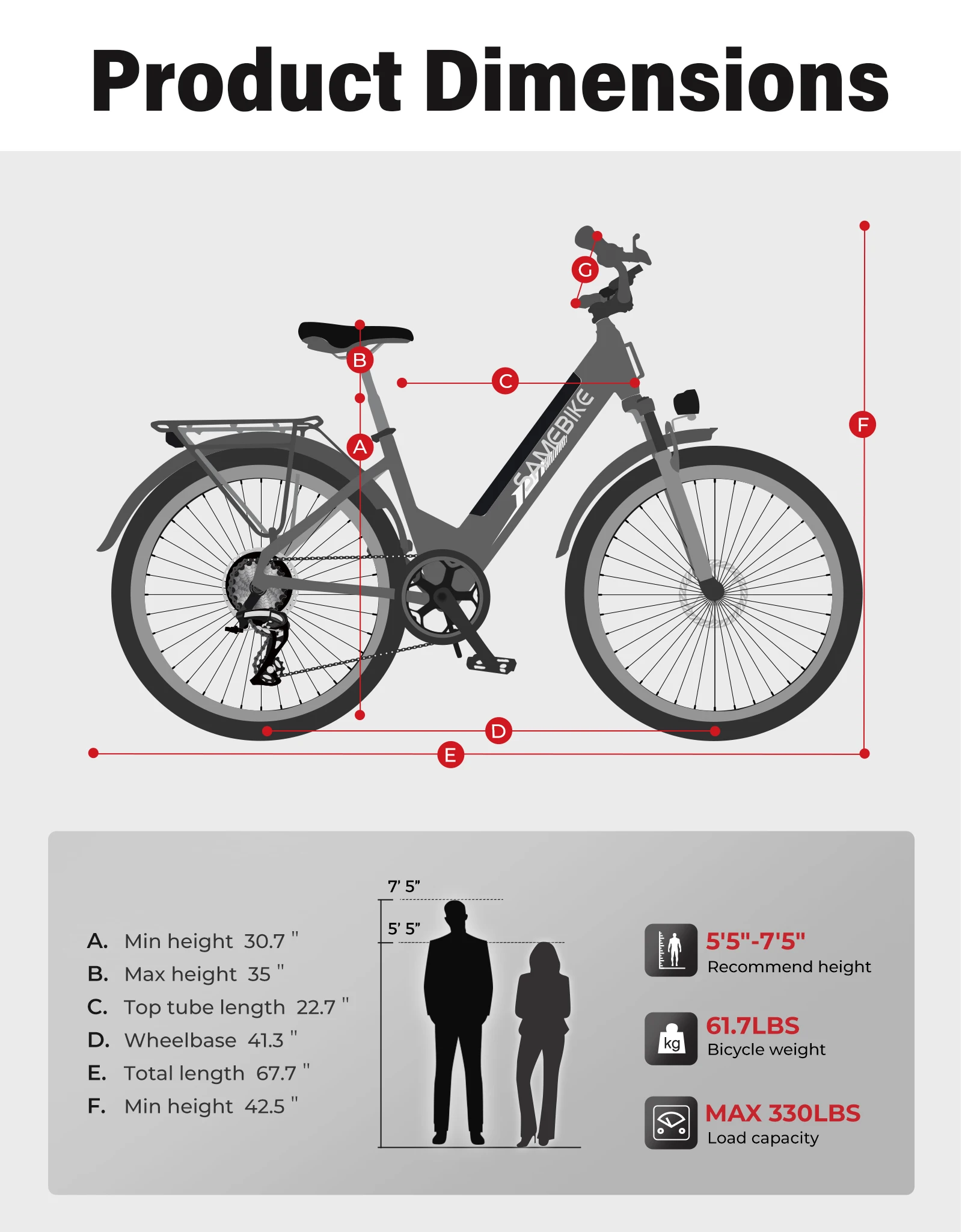 Samebike RS-A01 Pro Electric Bike Adults 26" City ebike with 36V 15Ah Removable Battery
