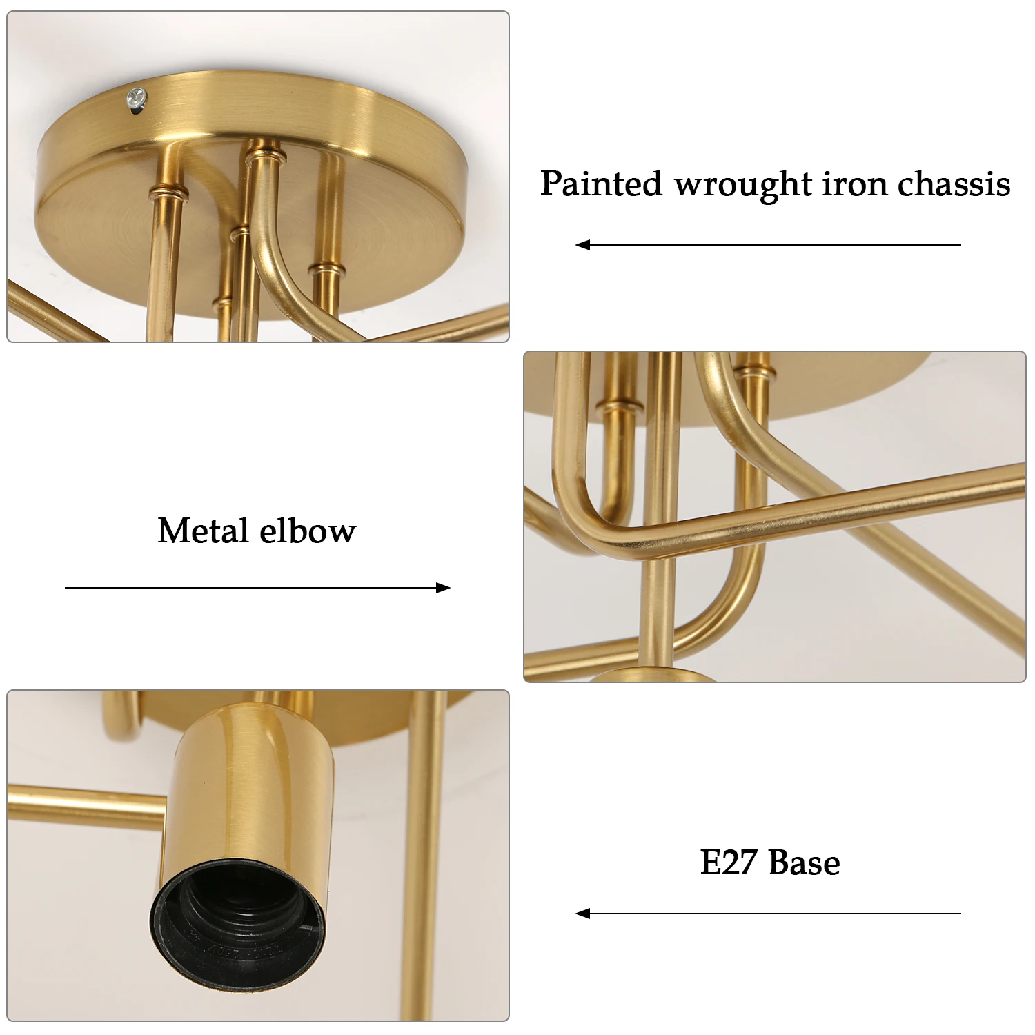Retro Industrial Ceiling Light, Gold 5 Lights E27 Metal Ceiling Lamp for Kitchen Dining Room Bedroom [E27 No Bulb]