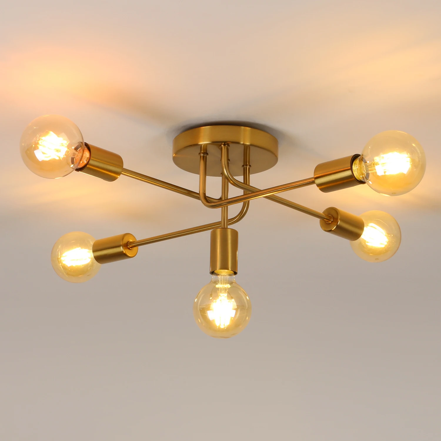 Retro Industrial Ceiling Light, Gold 5 Lights E27 Metal Ceiling Lamp for Kitchen Dining Room Bedroom [E27 No Bulb]