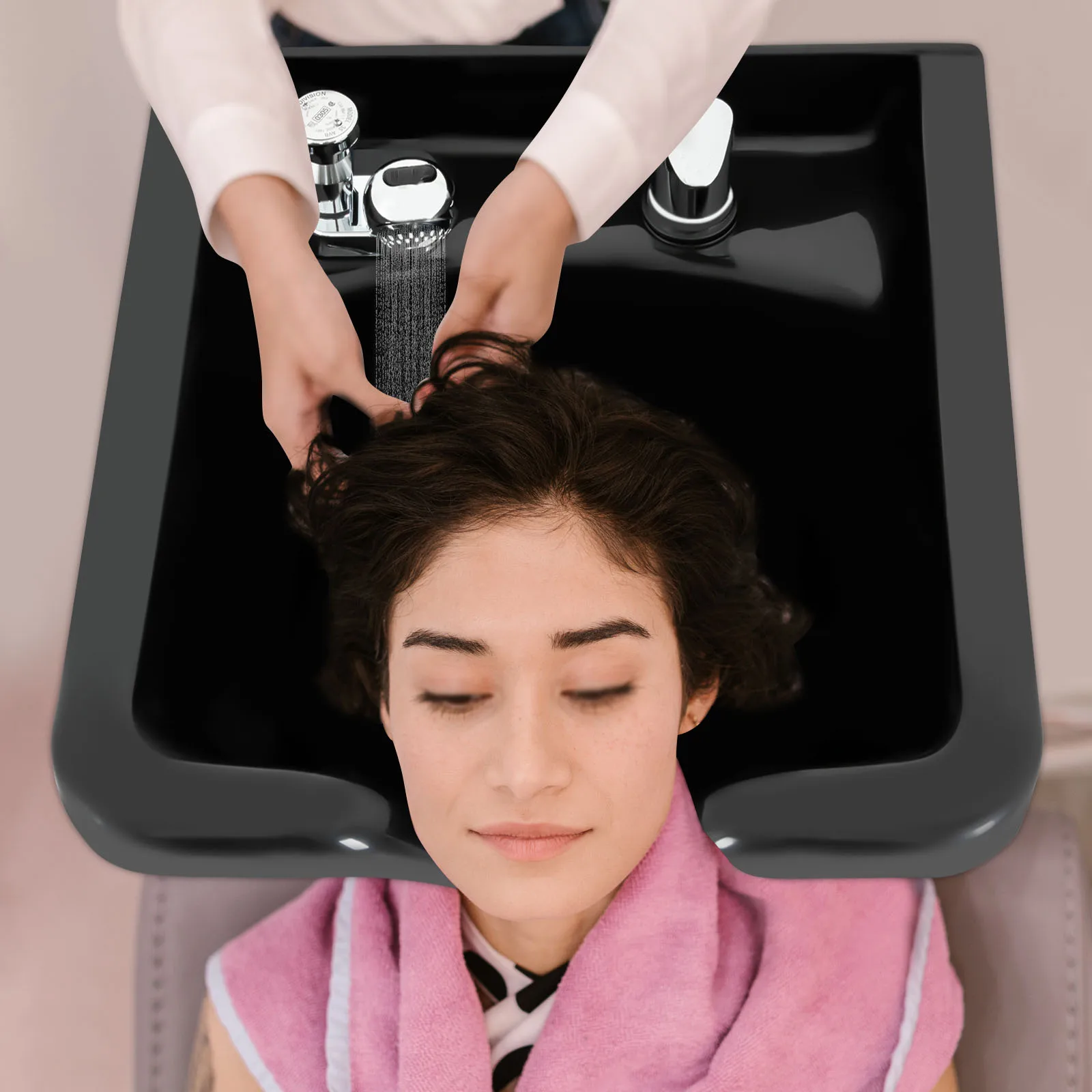 Comfortable Wall-mounted Shampoo Bowl with Hot & Cold Water Function,Durable ABS Material,Retractable Hose for Easy Hair Washing
