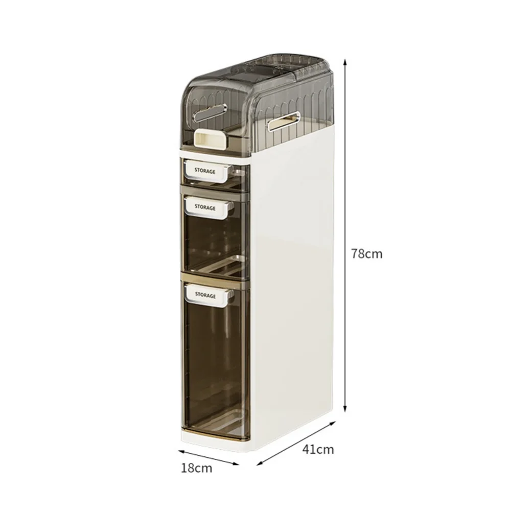 4 Tier Narrow Bathroom Storage Cabinet, Floor Cabinet with Toilet Paper Holder, Wheels, Bathroom Storage Organizer for Kitchen