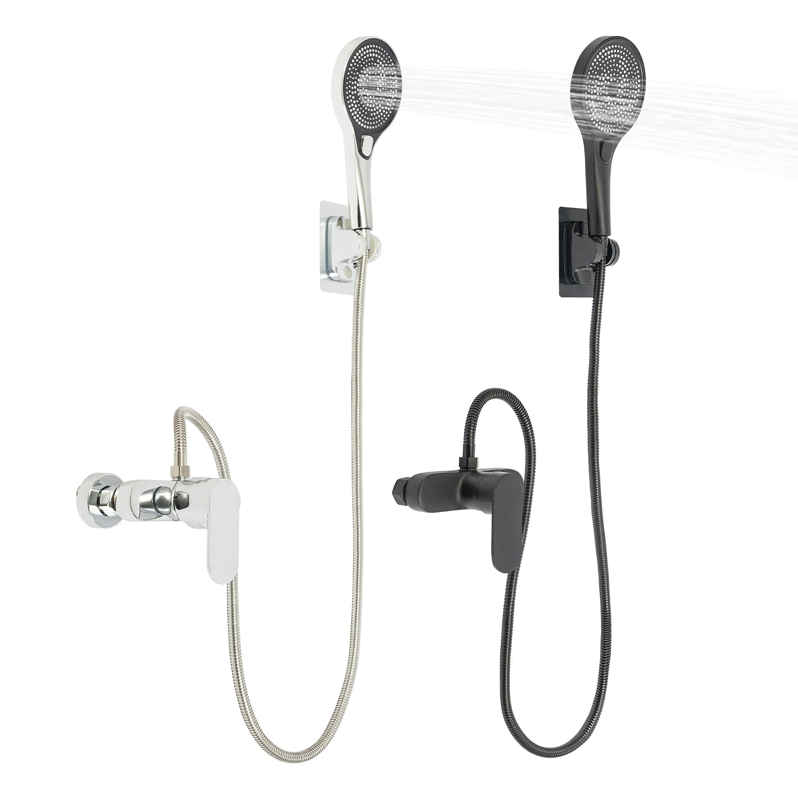 Bathroom Thermostatic Shower Mixer Tap Hot and Cold Bathroom Mixer Bathtub Faucet Set Wall for Home/Hotel Use Black/Silver