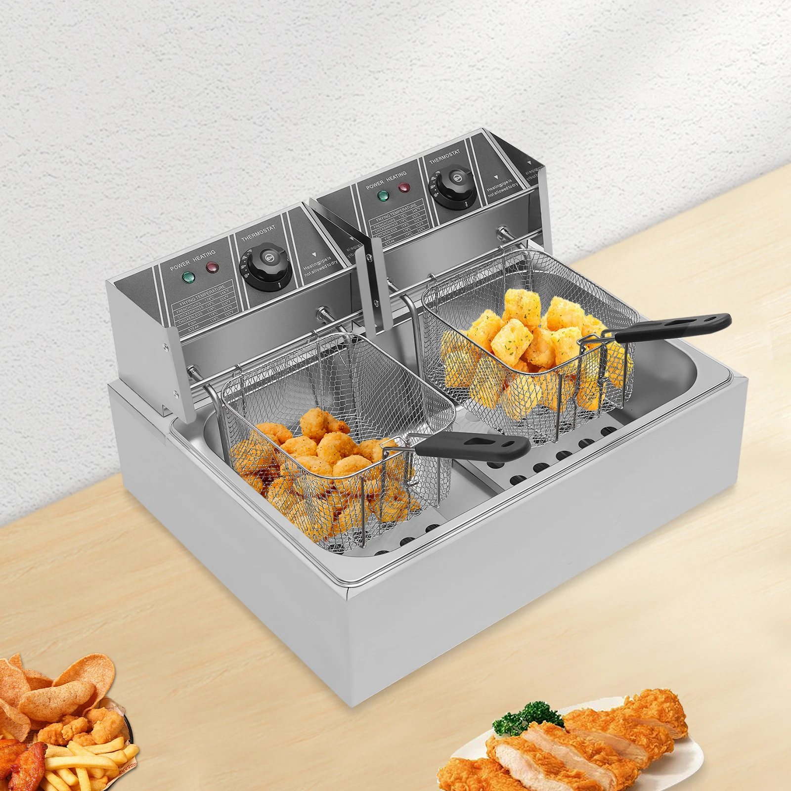Single-cylinder Fryer 12 L 2 Baskets Stainless Steel 2 Heating Zones Independent Temperature Control