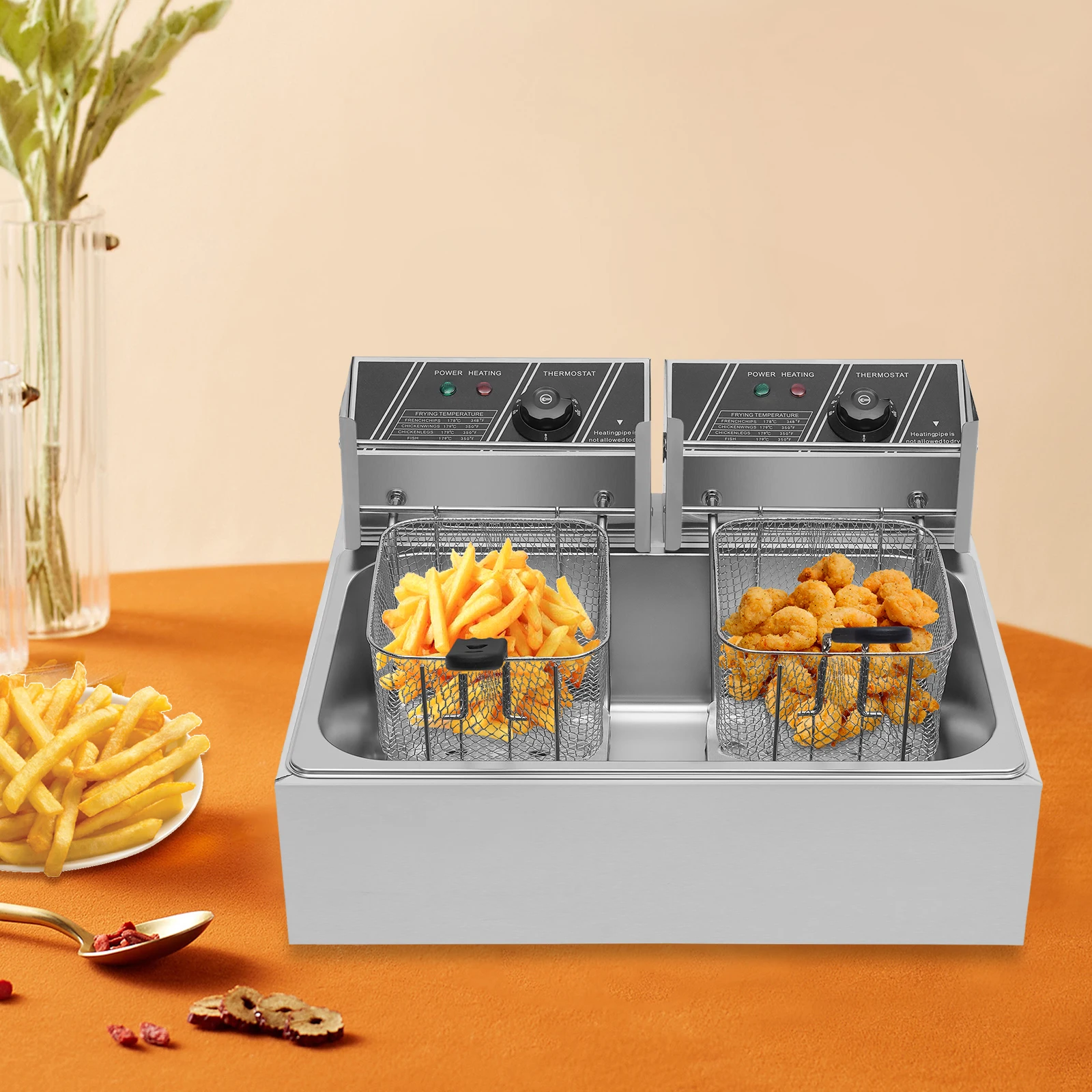 Single-cylinder Fryer 12 L 2 Baskets Stainless Steel 2 Heating Zones Independent Temperature Control