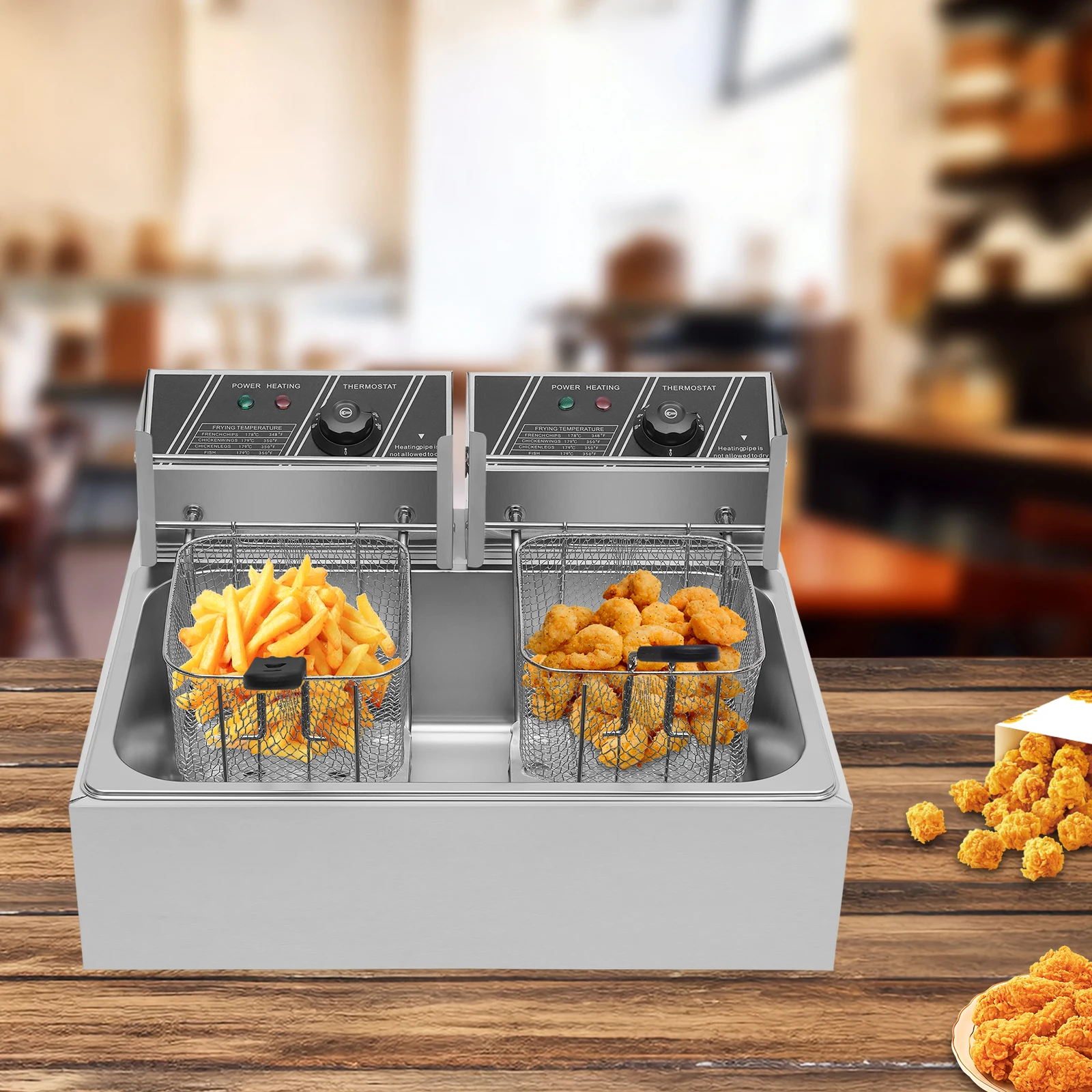 Single-cylinder Fryer 12 L 2 Baskets Stainless Steel 2 Heating Zones Independent Temperature Control