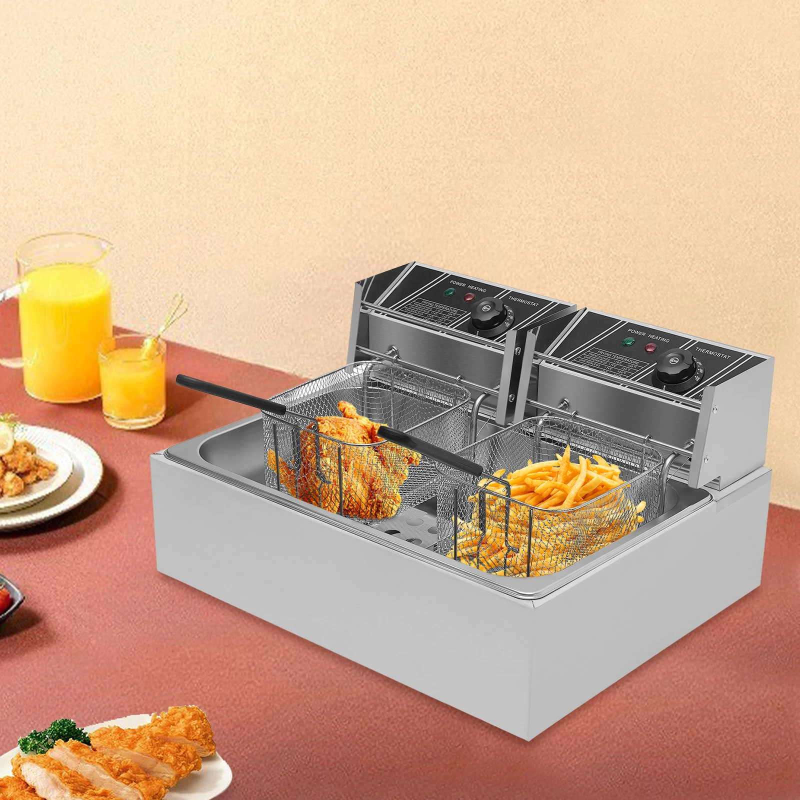 Single-cylinder Fryer 12 L 2 Baskets Stainless Steel 2 Heating Zones Independent Temperature Control