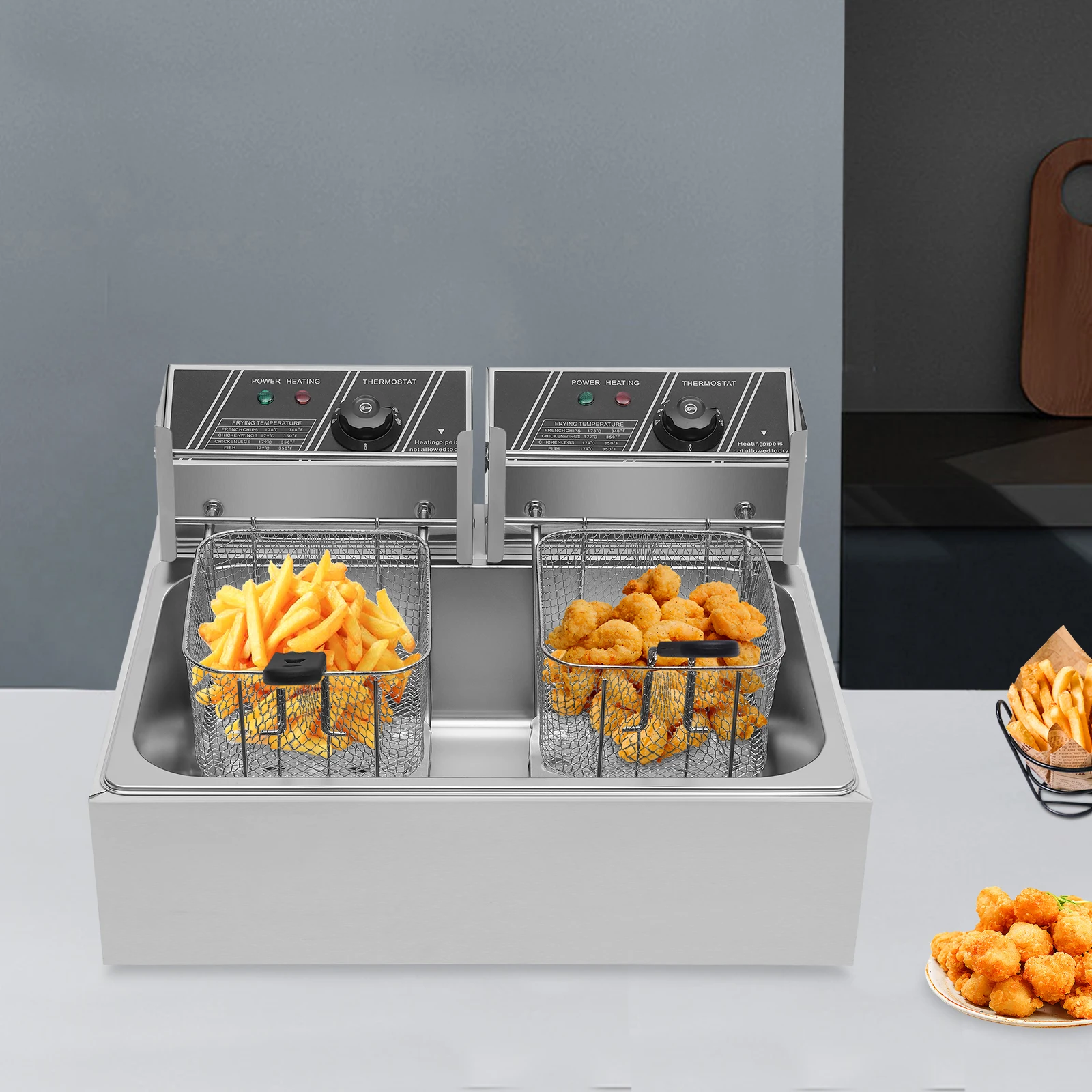 Single-cylinder Fryer 12 L 2 Baskets Stainless Steel 2 Heating Zones Independent Temperature Control