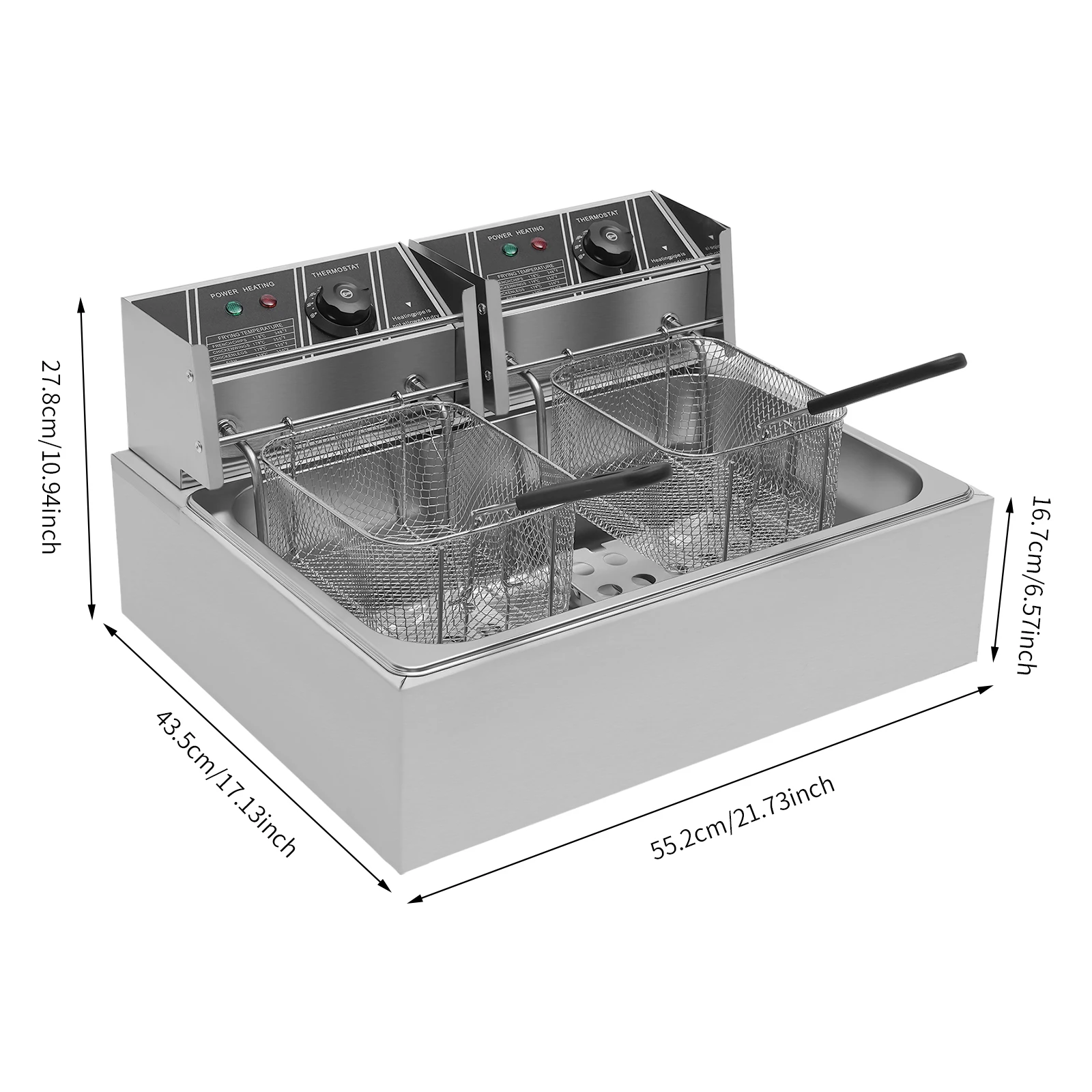 Single-cylinder Fryer 12 L 2 Baskets Stainless Steel 2 Heating Zones Independent Temperature Control