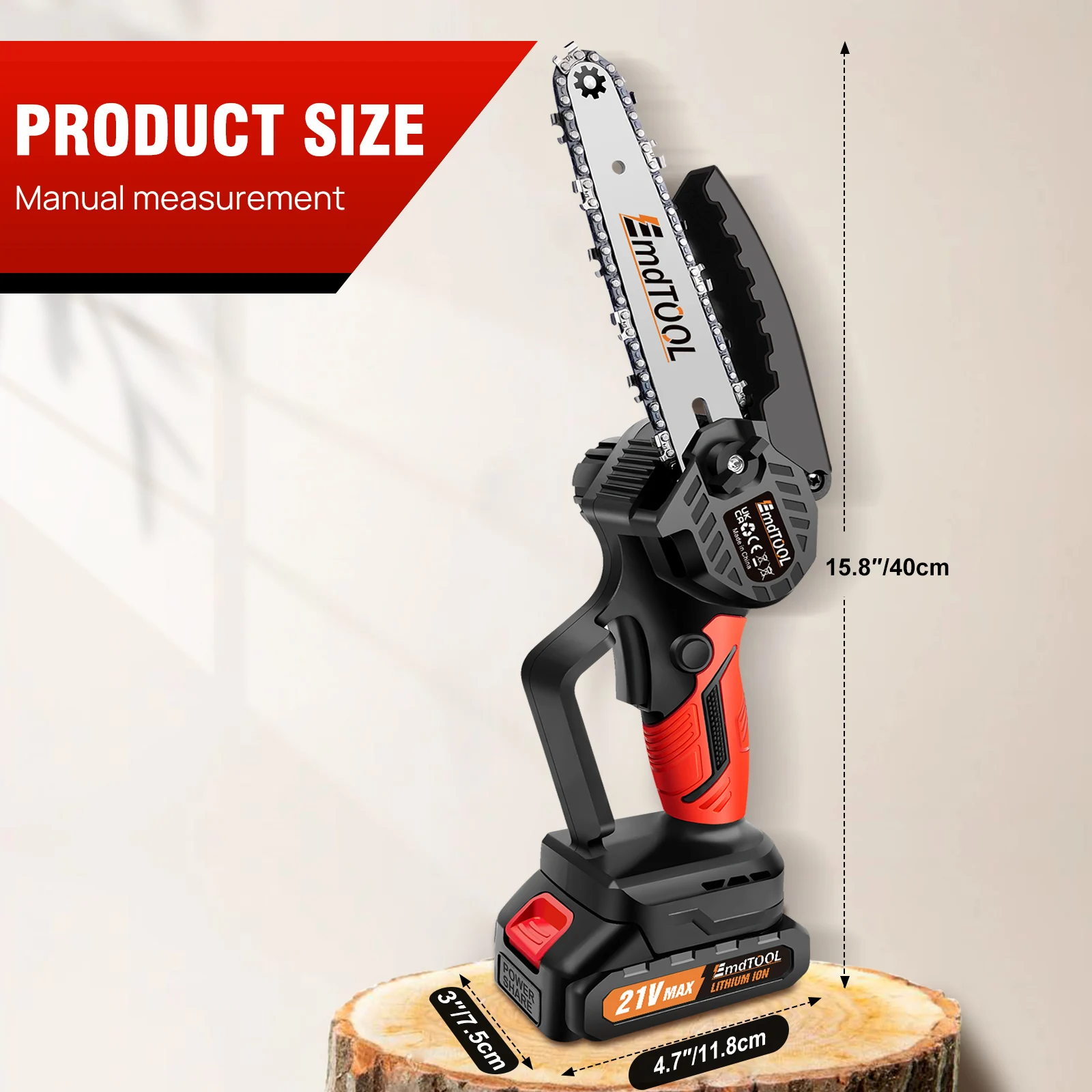 EMDTOOL 6-Inch Cordless Electric Handheld Chainsaw Brushless with 1.5Ah Battery,for Tree Branch Wood Cutting,Courtyard,Garden