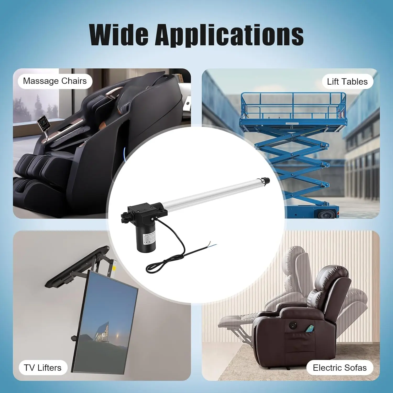 20 Inch Stroke Linear Actuator IP44 Waterproof Heavy Duty 12V Maximum Lift with Mounting Brackets for Electric Door Industrial