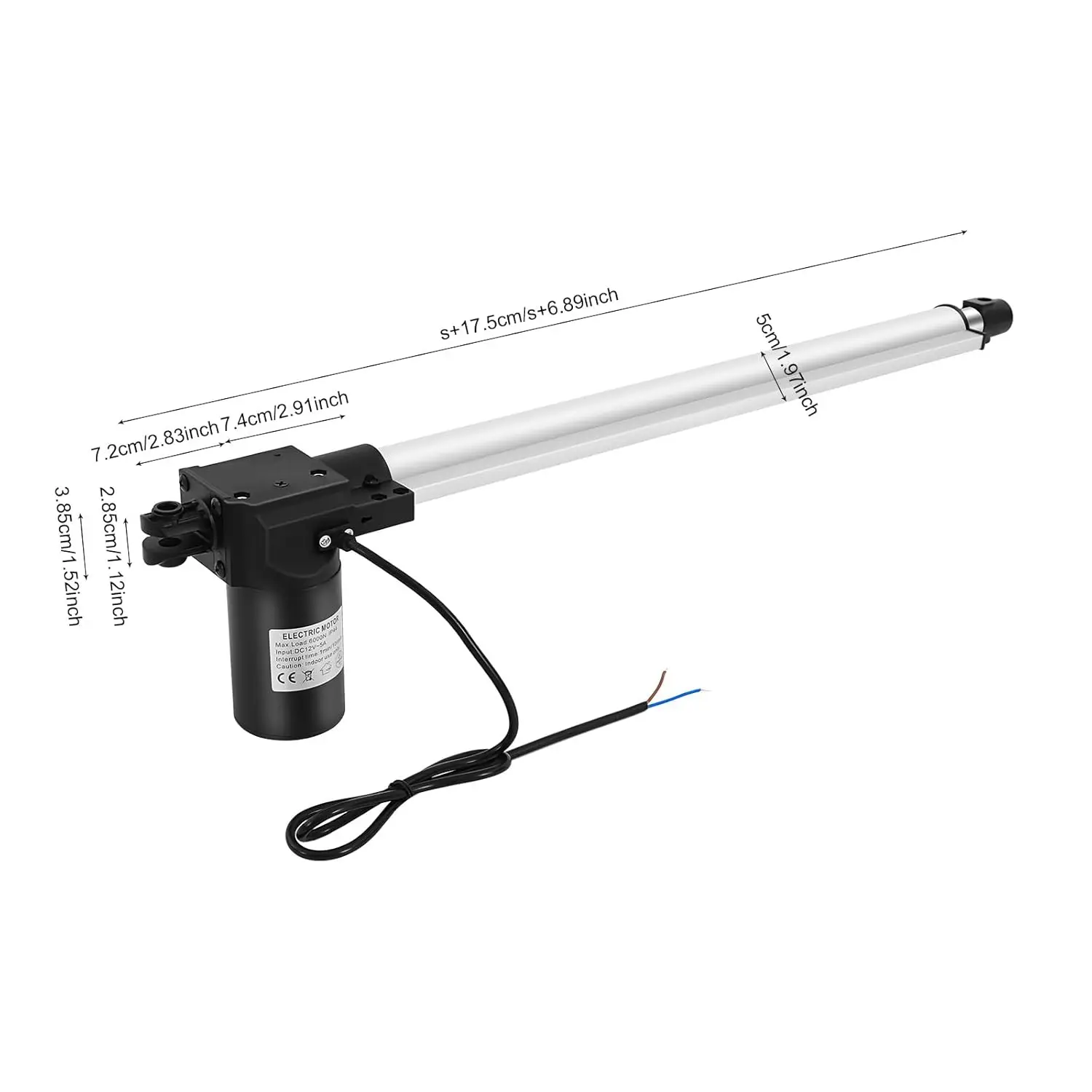 20 Inch Stroke Linear Actuator IP44 Waterproof Heavy Duty 12V Maximum Lift with Mounting Brackets for Electric Door Industrial