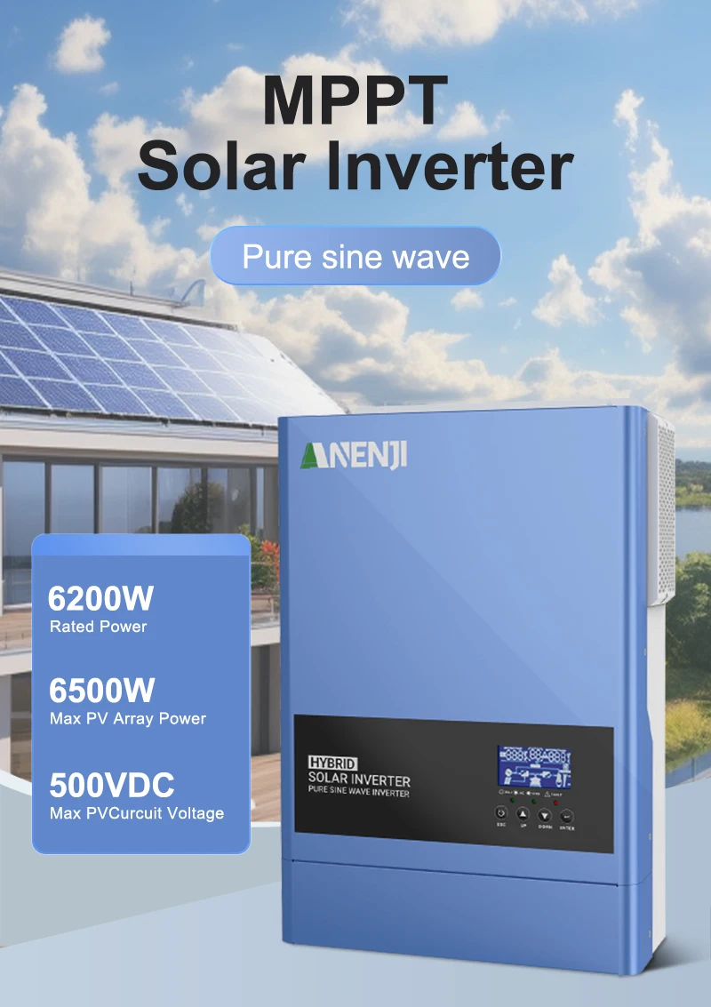 6.2KW 4.2KW Hybrid Solar Inverter 24V 48V Pure Sine Wave 230V 120A 100A Solar Charger MPPT Inverter Off Grid Tie On Grid PV 500V