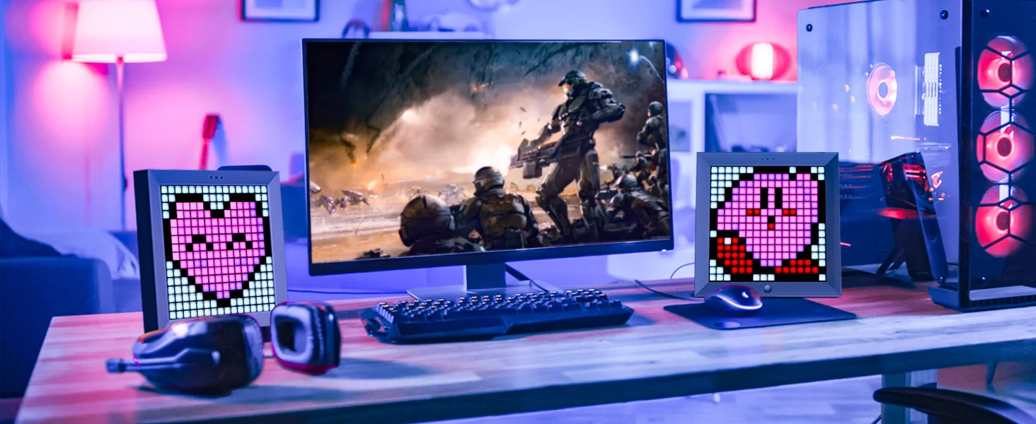Divoom Pixoo Digital Photo Frame Alarm Clock with LED Pixel Art Display, Neon Light Decor, Smart Gift for New Year & Gamers