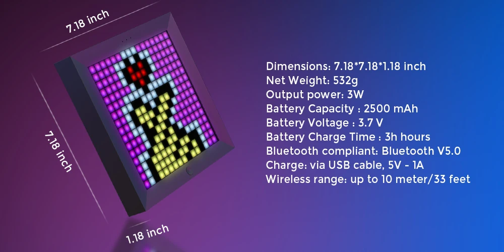 Divoom Pixoo Digital Photo Frame Alarm Clock with LED Pixel Art Display, Neon Light Decor, Smart Gift for New Year & Gamers