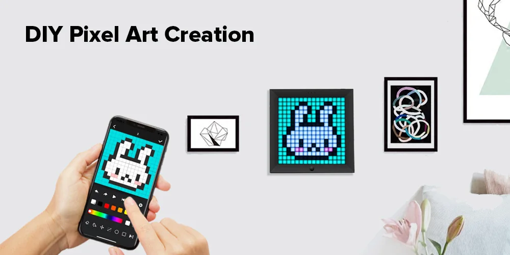 Divoom Pixoo Digital Photo Frame Alarm Clock with LED Pixel Art Display, Neon Light Decor, Smart Gift for New Year & Gamers