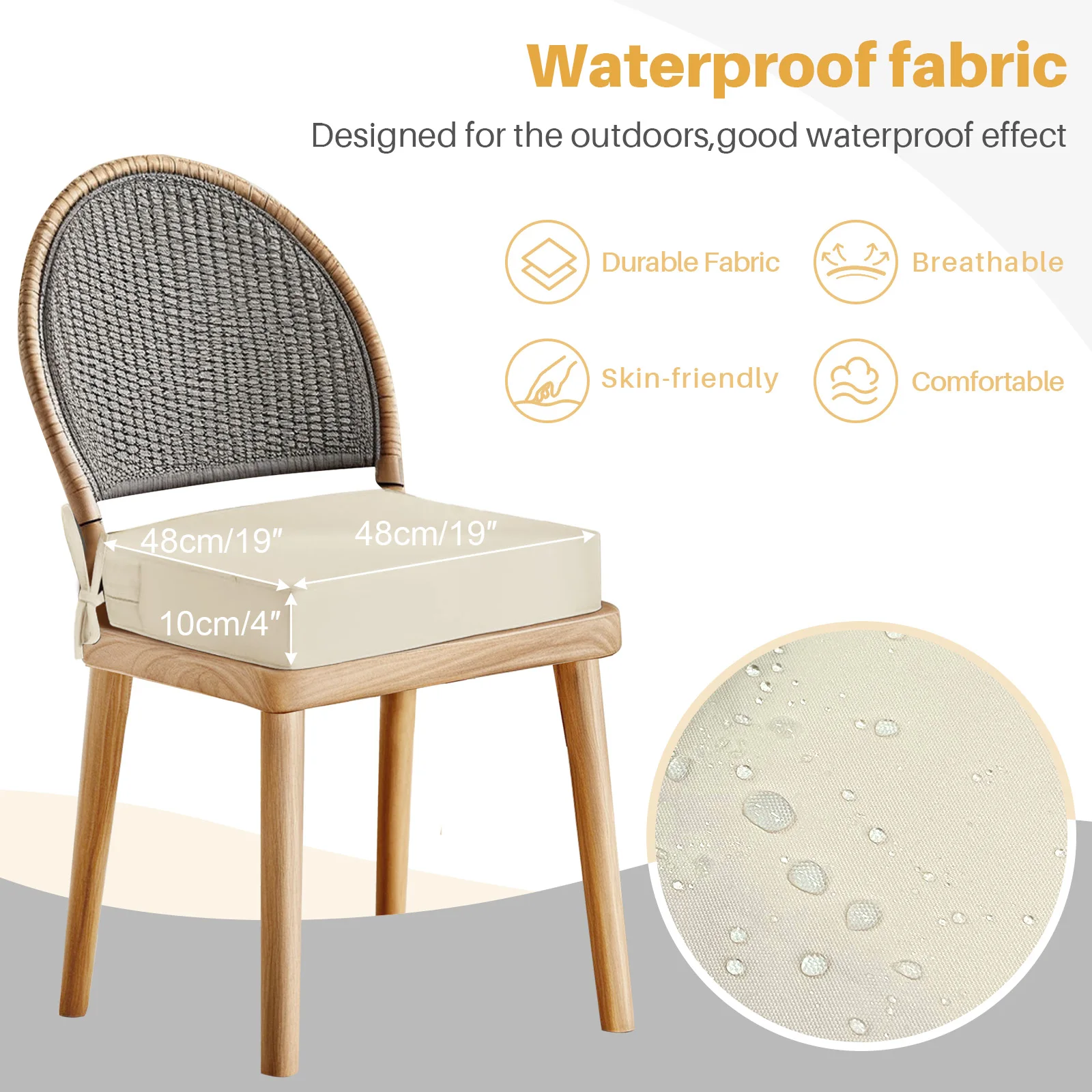 Outdoor Seat Cushion Waterproof Chair Cushions for Patio Furniture with Removable Cover High Resilience Foam Sofa Chair Cushion