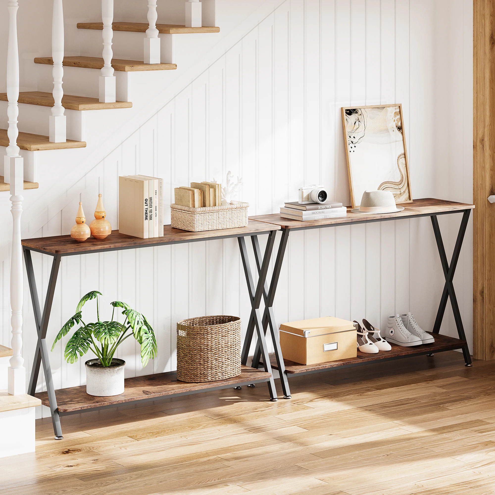 Console Table Sofa Tables Narrow Entryway Table with Shelf and Metal Frame Behind Couch Table for Hallway Foyer Bedroom