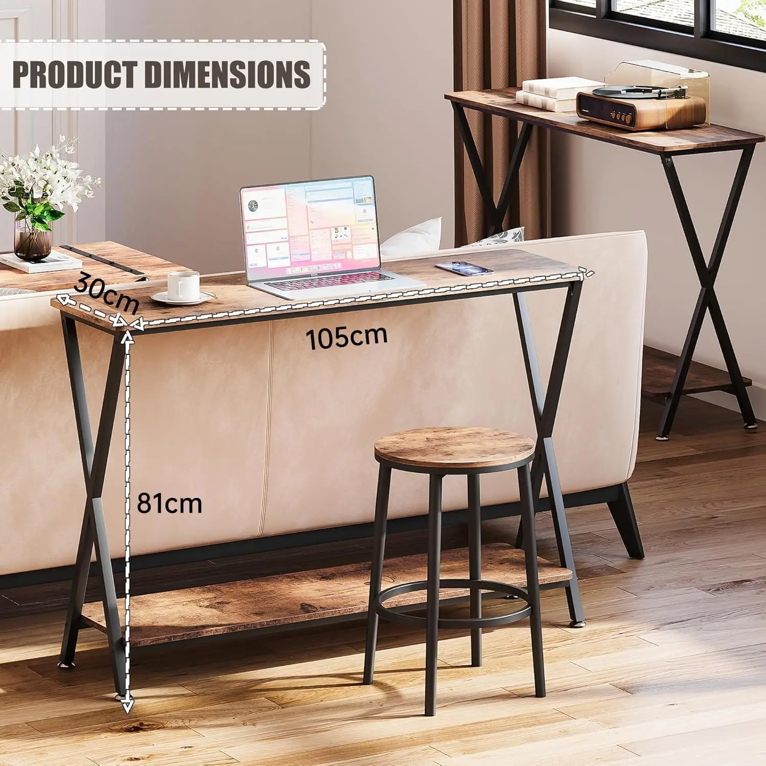 Console Table Sofa Tables Narrow Entryway Table with Shelf and Metal Frame Behind Couch Table for Hallway Foyer Bedroom