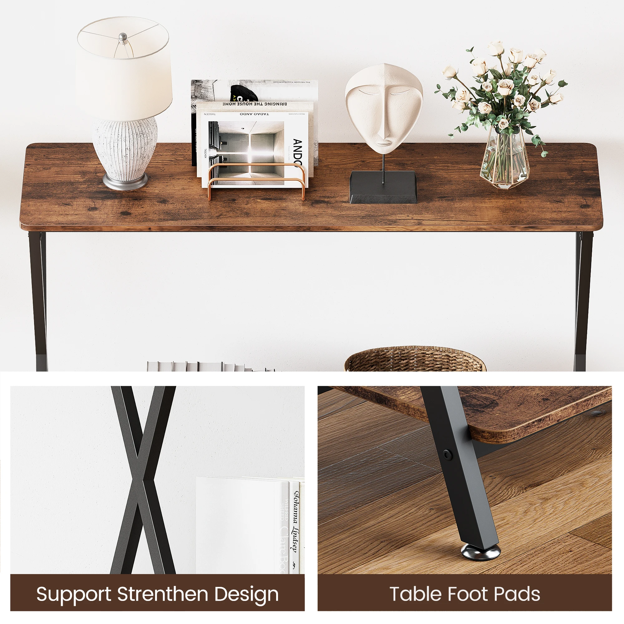 Console Table Sofa Tables Narrow Entryway Table with Shelf and Metal Frame Behind Couch Table for Hallway Foyer Bedroom