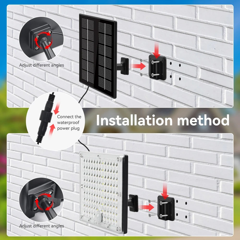 Solar LED Floodlight Outdoor Waterproof Spotlight Security Motion Sensor 3 Mode Wall Lighting Lamp for Garage Garden Buildings
