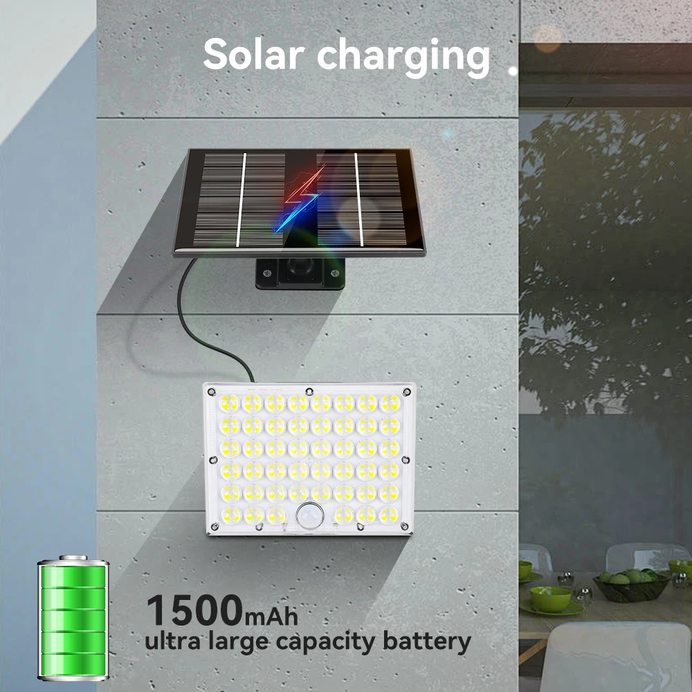 Solar LED Floodlight Outdoor Waterproof Spotlight Security Motion Sensor 3 Mode Wall Lighting Lamp for Garage Garden Buildings