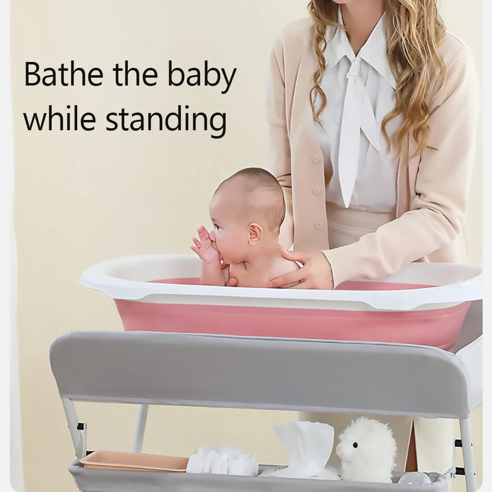Baby Changing Table with Wheels Adjustable Height Folding Diaper Station with Nursery Organizer Storage Rack For Newborn Infant