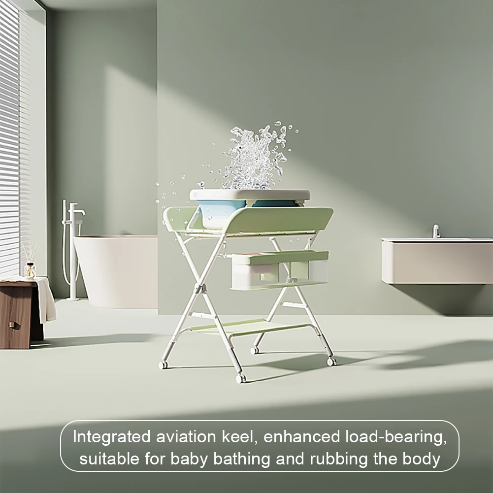 Baby Changing Table with Wheels Adjustable Height Folding Diaper Station with Nursery Organizer Storage Rack For Newborn Infant