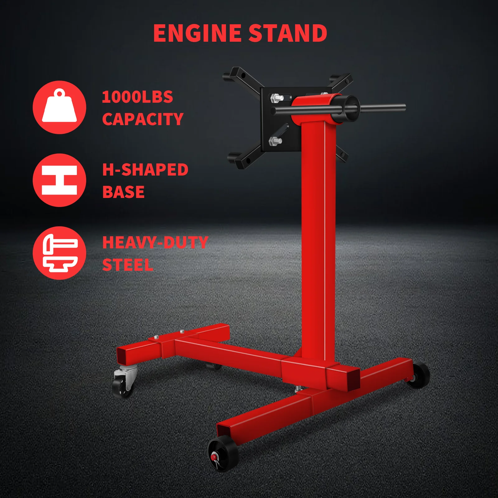 Engine Stand 450kg Rotating Engine Motor Stand with 360 Degree Adjustable Head Dolly Engine Flip Bracket for Vehicle Auto Repair