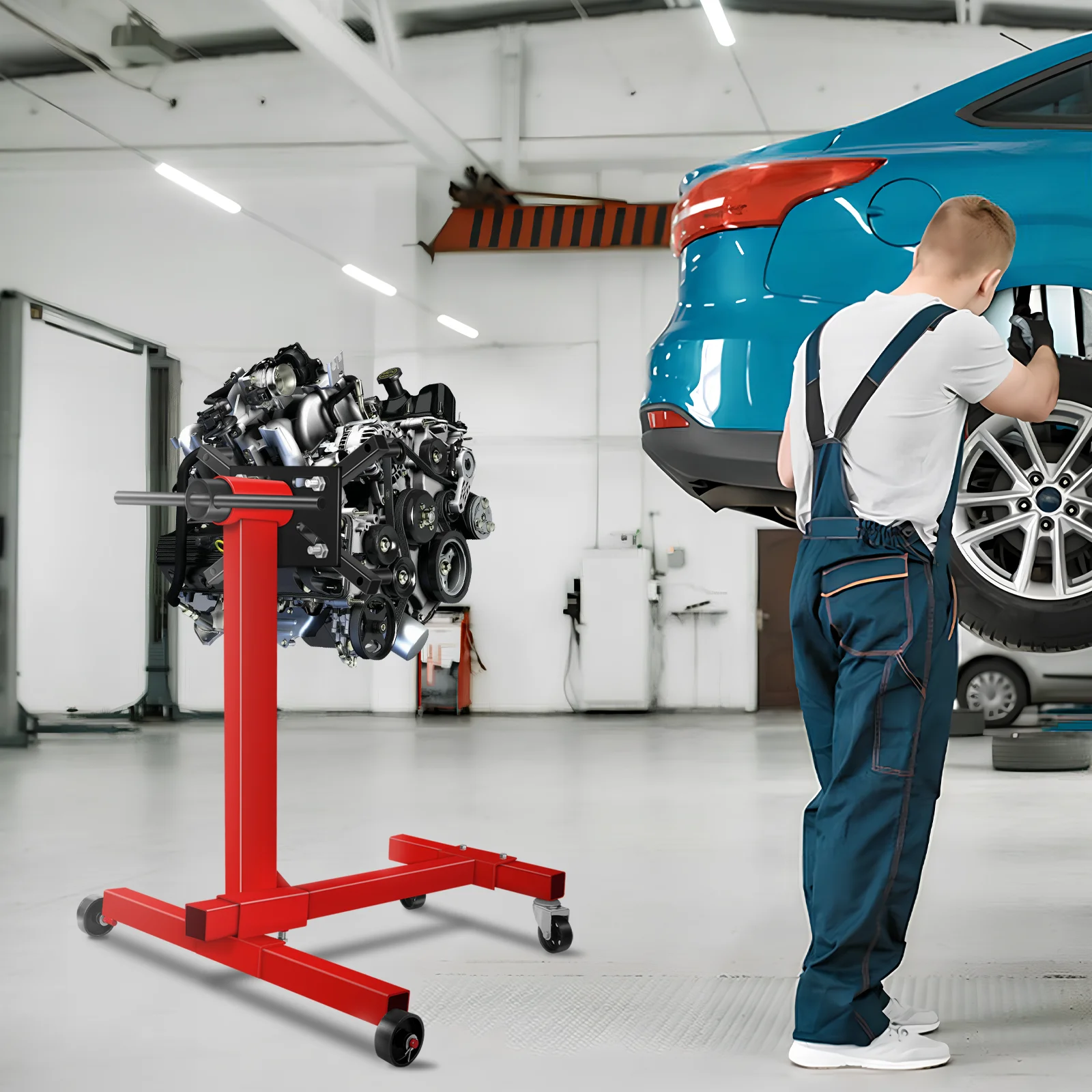 Engine Stand 450kg Rotating Engine Motor Stand with 360 Degree Adjustable Head Dolly Engine Flip Bracket for Vehicle Auto Repair