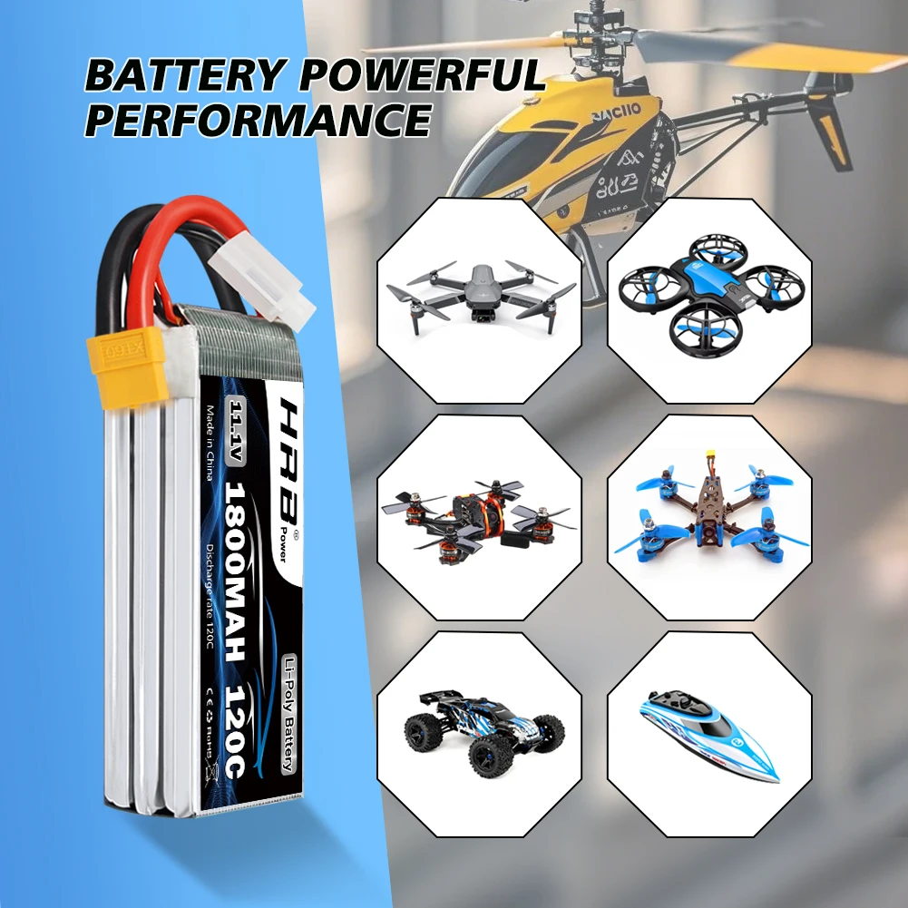 1/2pcs HRB 3S 11.1V 1800mah Lipo Battery 120C 3S RC Lipo With XT60 Connector for RC Car UAU Airplane FPV Drones