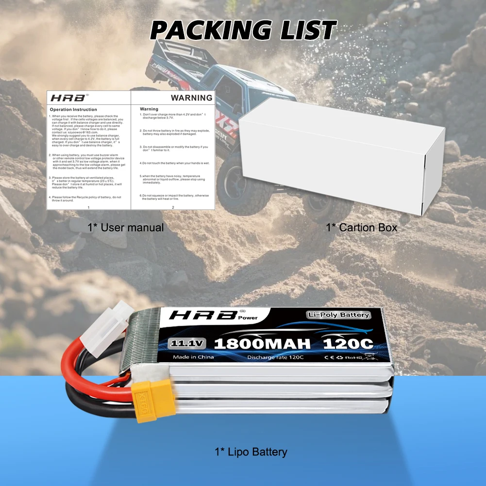 1/2pcs HRB 3S 11.1V 1800mah Lipo Battery 120C 3S RC Lipo With XT60 Connector for RC Car UAU Airplane FPV Drones