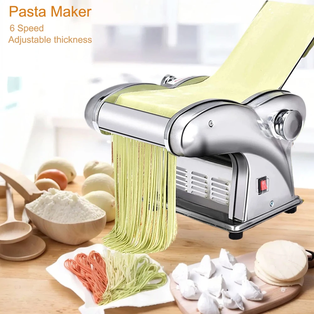 Pasta Maker Electric Noodle Press Machine Stainless Steel Dumplings Roller Noodles Cutter for Spaghetti Tagliatelle 6 Speed