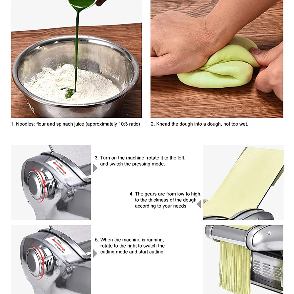 Pasta Maker Electric Noodle Press Machine Stainless Steel Dumplings Roller Noodles Cutter for Spaghetti Tagliatelle 6 Speed