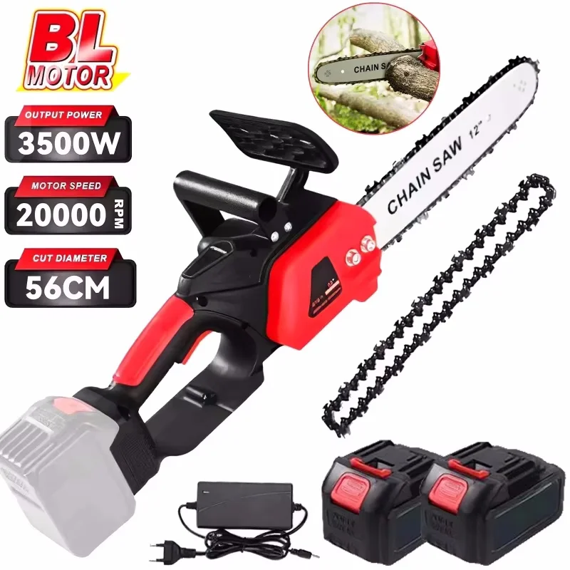 12 Inch Brushless Electric Chain Saw 3500W Portable Logging Chainsaw Rechargeable Cordless Pruning Tools For Makita Battery