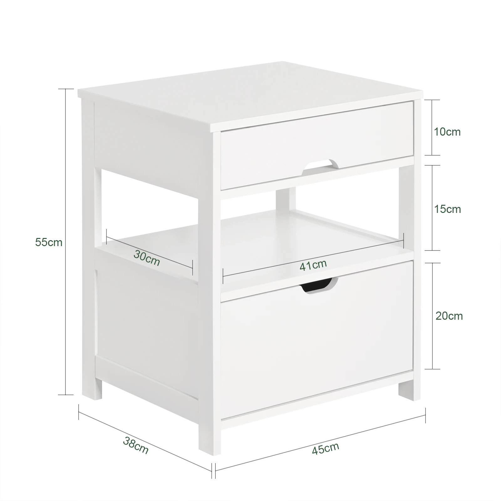 SoBuy FRG258-W side table bedside table bedside cabinet with 2 drawers and 2 shelves, BHT approx.: 45x55x38cm