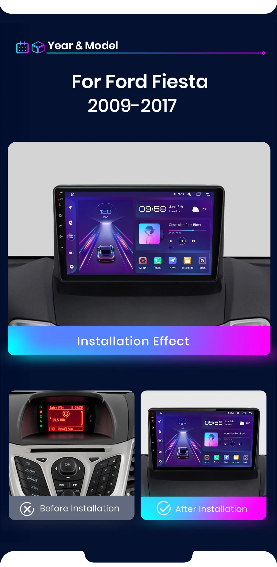 Junsun AI voice Wireless Carplay Android Auto radio For Ford Fiesta 2009 2010 2011 Car Intelligent Systems BT 2 din autoradio