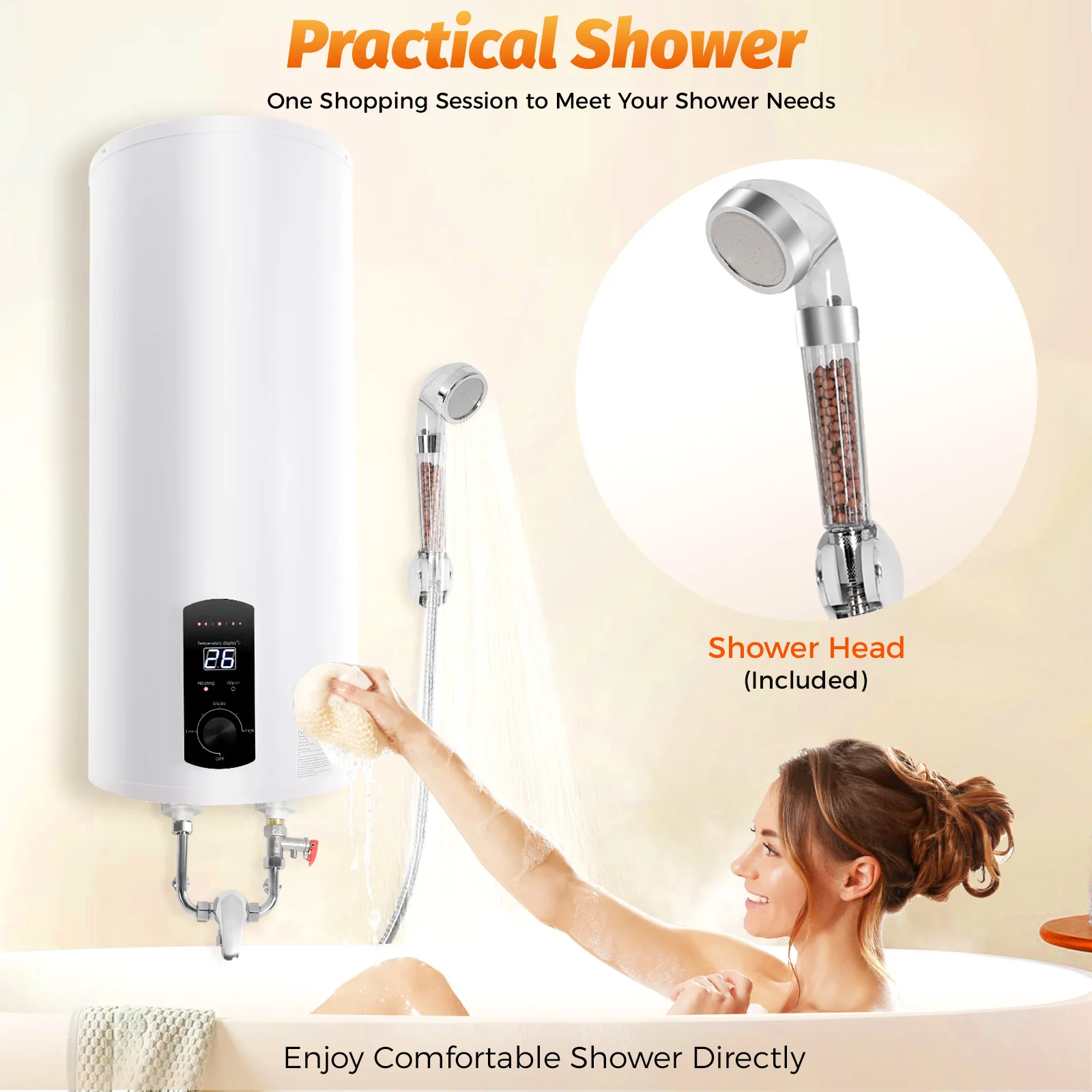 Electric 100L Storage Water Heater, Boiler, Electric Instantaneous Water Heater, LED Screen (Actual Water Capacity: 60L)