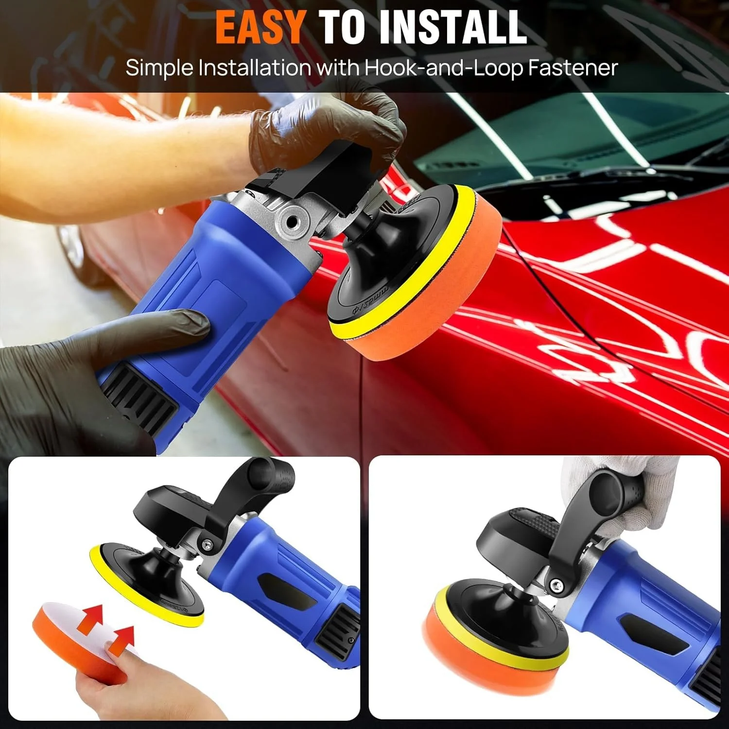 Dual Action Car Polisher Orbital Polishing Machine DA Buffer Sander & 6" Wax Pad, 6 Speed