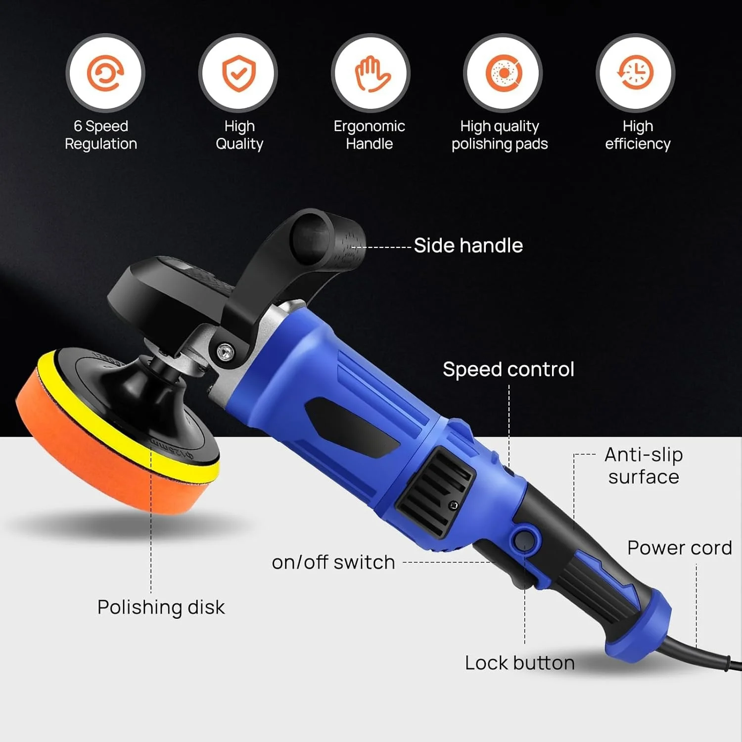 Dual Action Car Polisher Orbital Polishing Machine DA Buffer Sander & 6" Wax Pad, 6 Speed