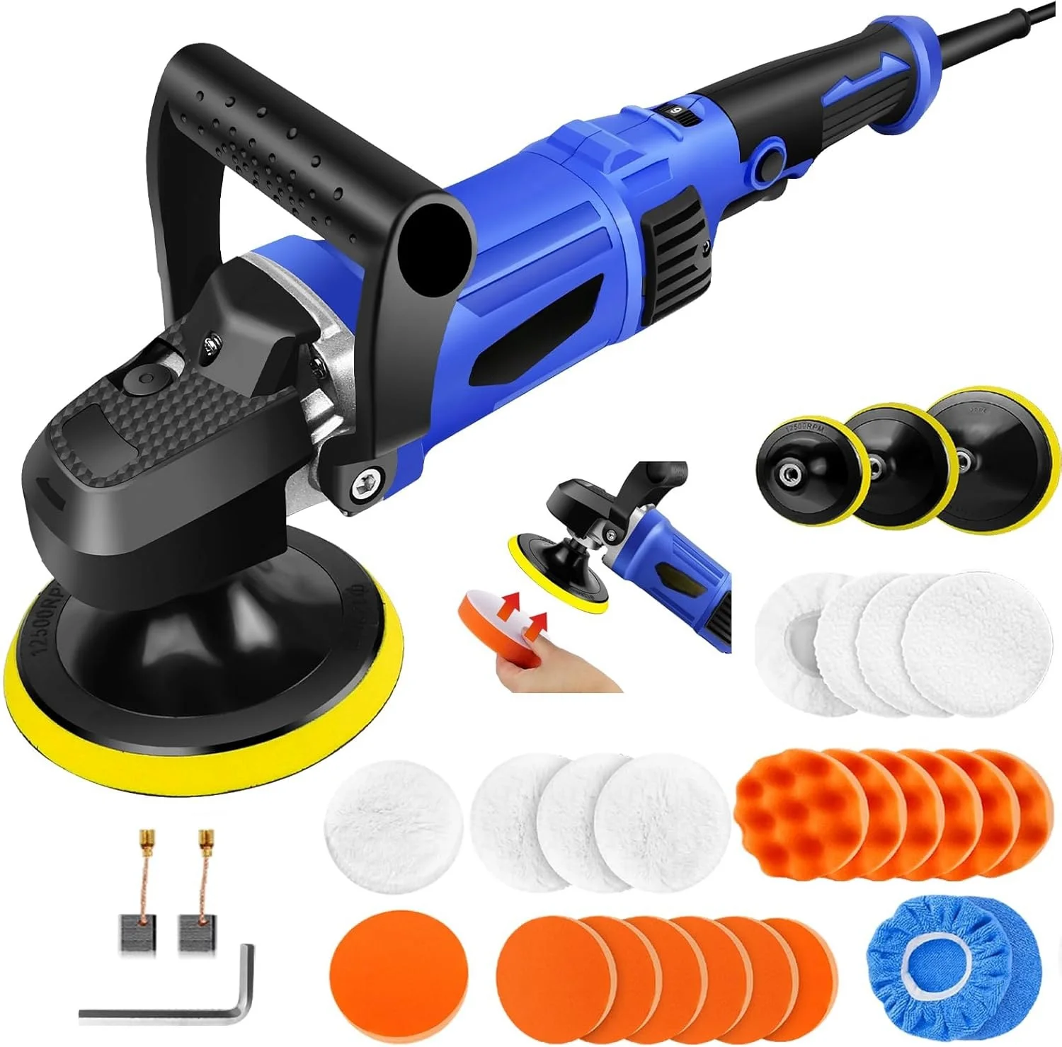 Dual Action Car Polisher Orbital Polishing Machine DA Buffer Sander & 6" Wax Pad, 6 Speed