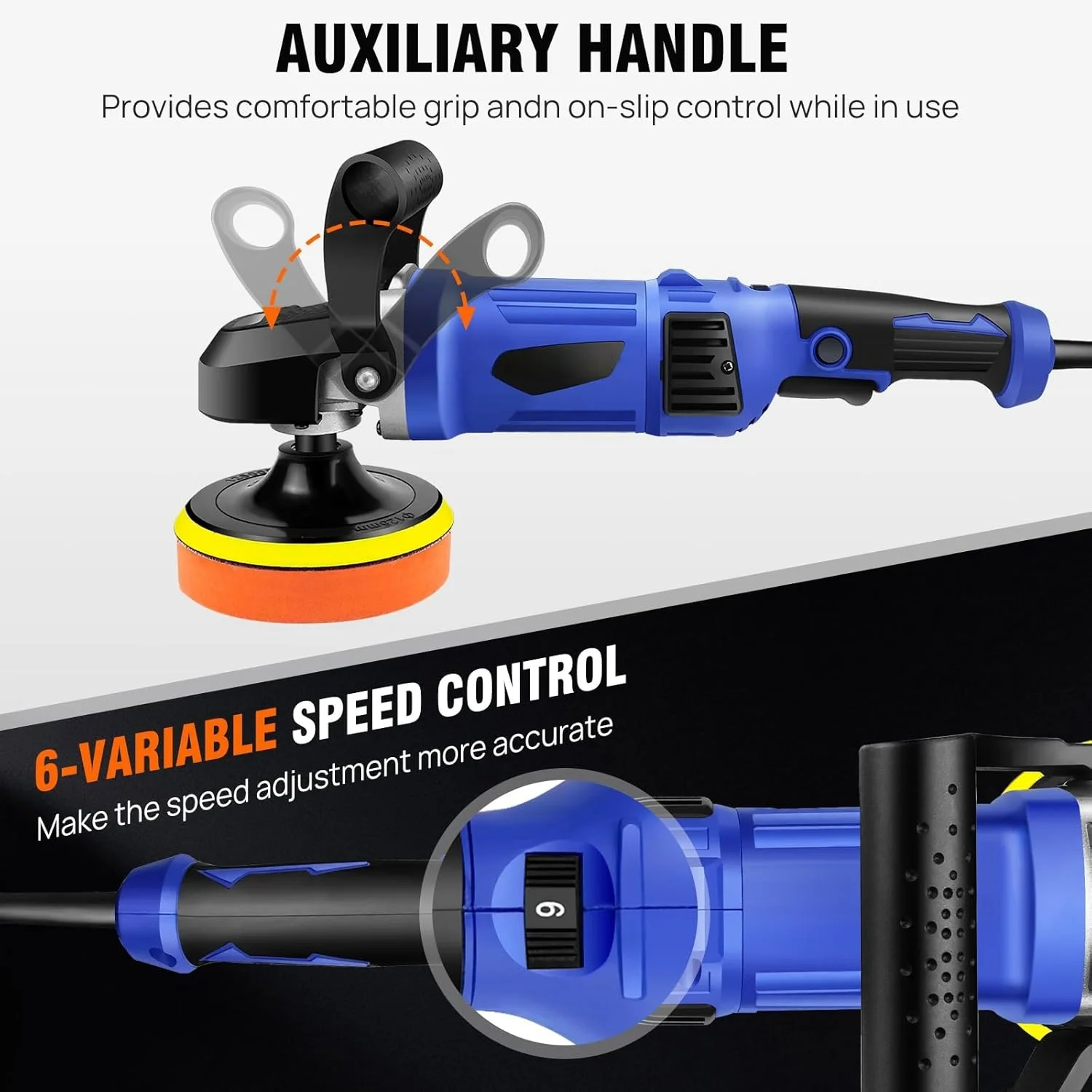Dual Action Car Polisher Orbital Polishing Machine DA Buffer Sander & 6" Wax Pad, 6 Speed