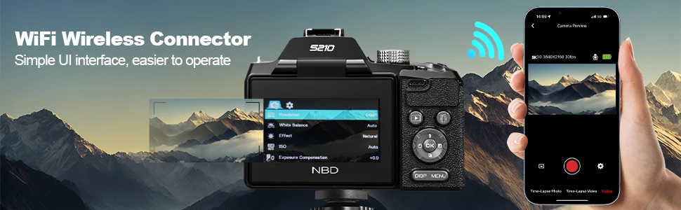 NBD 5K Digital Cameras for Photography 16X Optical Zoom Camera with WiFi & App Control, Vlogging Camera with 180°Flipable Screen