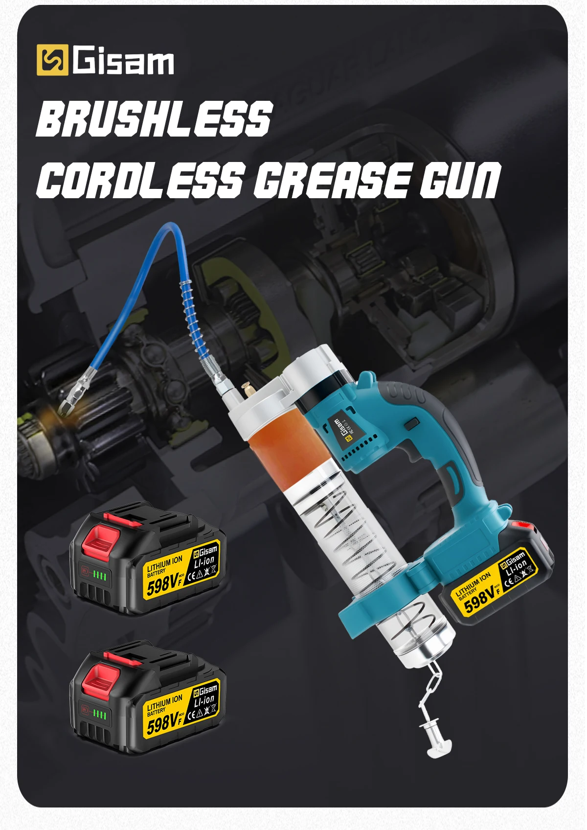10000PSL 69Mpa Cordless Electric Grease Gun High Pressure Car Lubricating Oil Car Maintenance Tool For Makita 18v Battery Pins