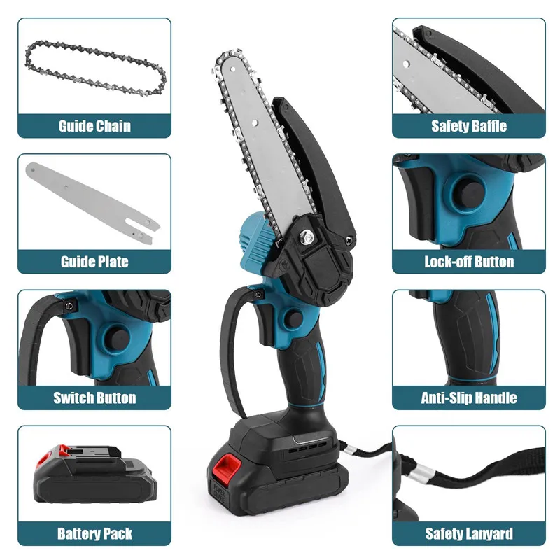6 Inch Brushless Chain Saw Mini Handheld borrowing Chainsaw Woodworking Electric Saw baking Power Tool for Makita 18V Battery