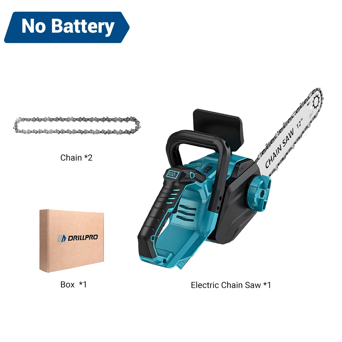 DRILLPRO 12Inch 1200W Brushless Cordless Electric Chainsaw Battery-Powered for Wood Cutting with LCD Screen Lightweight Portable