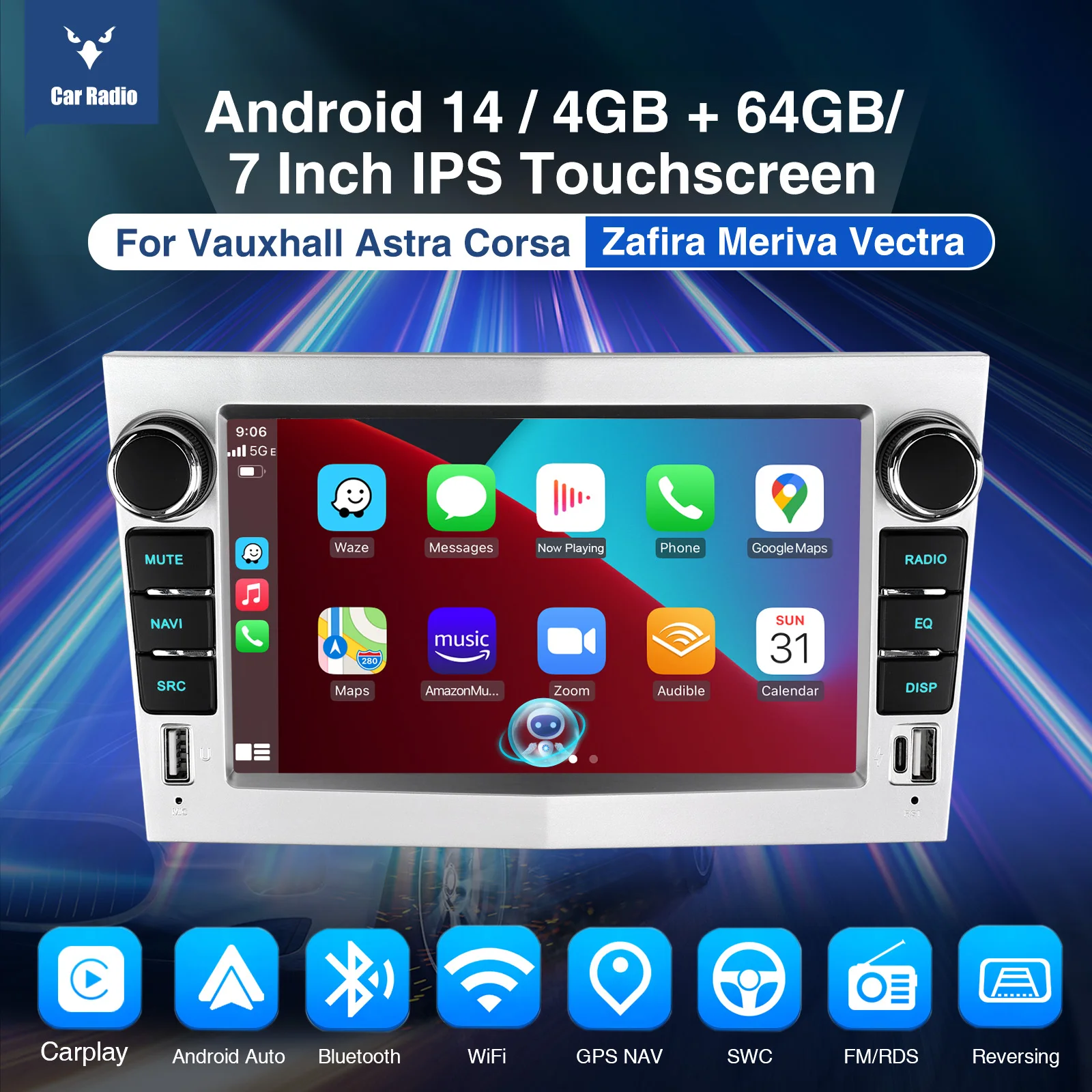 ESSGOO 4+64GB Android 14 Wireless Carplay Android auto For Vauxhall Corsa 2006-2014 Car Stereo Radio GPS NAVI WIFI FM Bluetooth
