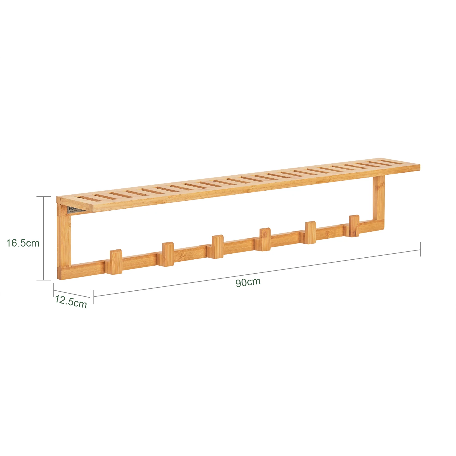 SoBuy®FHK06-N Hallway wardrobe bathroom shelf Wall wardrobe with 6 hooks and storage towel holder made of bamboo BHT approx: 90x16.5x12.5 cm