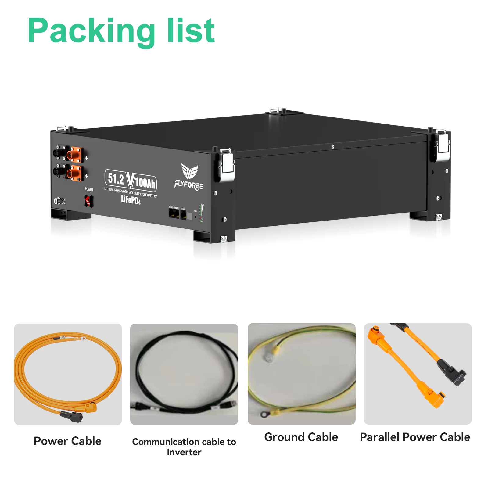 FLLYROWER 48V 100AH LiFePO4 Lithium Battery Pack 5.12KW 8000+Cycles With BMS 100A For Solar Panel Off-Grid Home Battery Storage