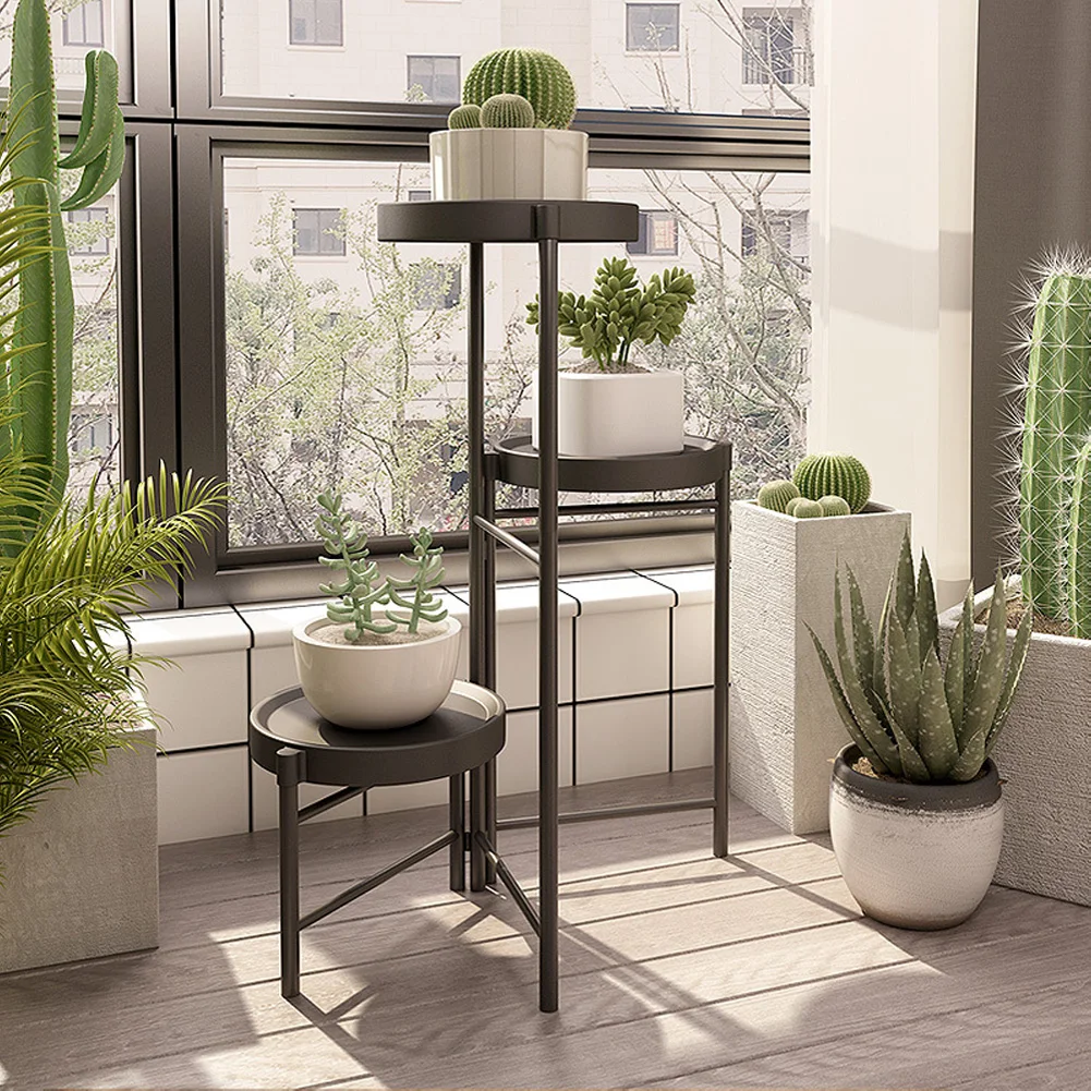Foldable Corner Plant Stand Indoor Outdoor Tiered Plant Shelf Foldable Flower Holder Display Rack for Garden Patio Balcony